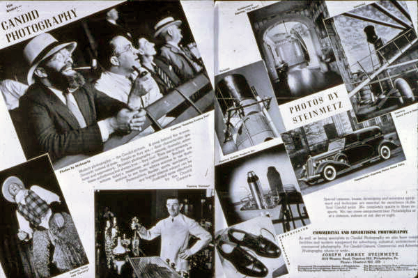 Copy showing cover and back page of a 1938 circular featuring various Joe Steinmetz photographs.