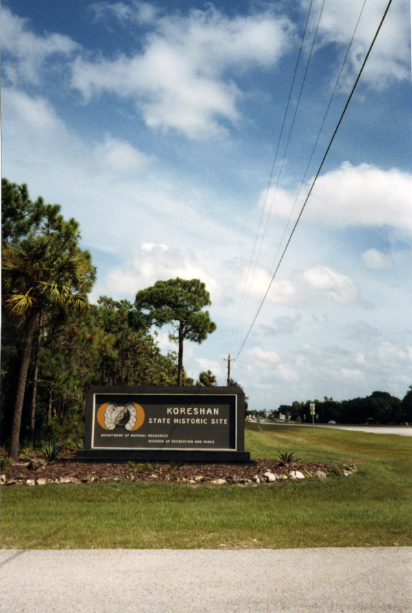 Koreshan State Historic Site sign in Estero, Florida.