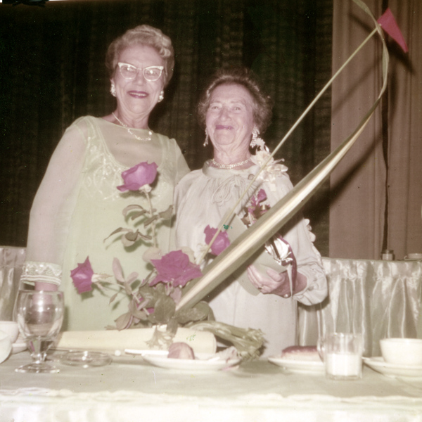 Koreshan Unity president Hedwig Michel, right, and unidentified woman at a banquet.