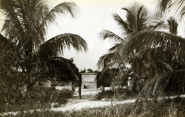 Dr. Teed's mausoleum and coconut trees at Ft. Myers Beach on Estero Island, Florida.