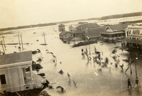 Bird's eye view overlooking a section of Everglades City after the 1926 hurricane.