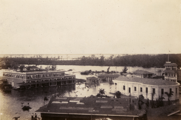 Bird's eye view looking over a section of Everglades City following the 1926 hurricane.