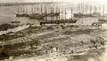 Bird's eye view from the Everglades Hotel showing ships in harbor near Bayfront Park in Miami, Florida.