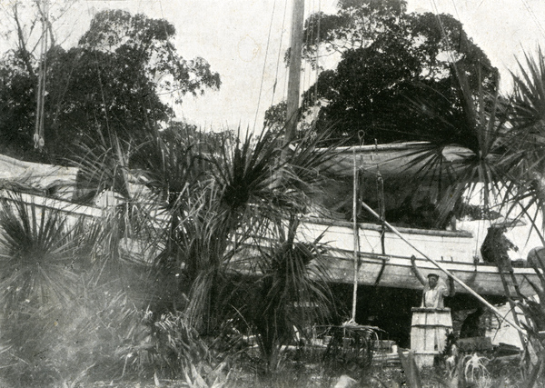 Koreshan boat under repair.