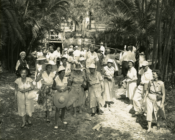 Koreshans with guests at Bamboo Landing during the 1957 Solar Festival.