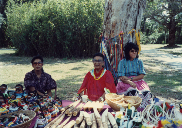 Seminole Indian women with crafts at the Koreshan State Historic Site park during the 1988 Solar Festival.
