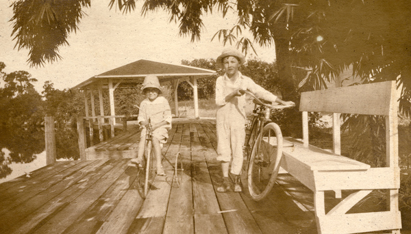 Koreshan children with their bikes at Bamboo Landing in Estero, Florida.