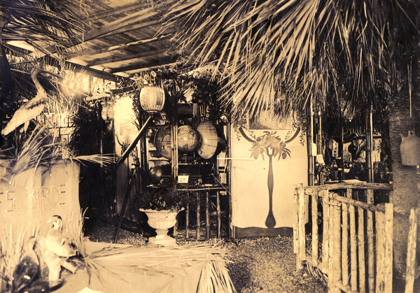 Interior view of exhibit booth at the Koreshan Unity's Industrial & Art Exhibit fair in Estero, Florida.
