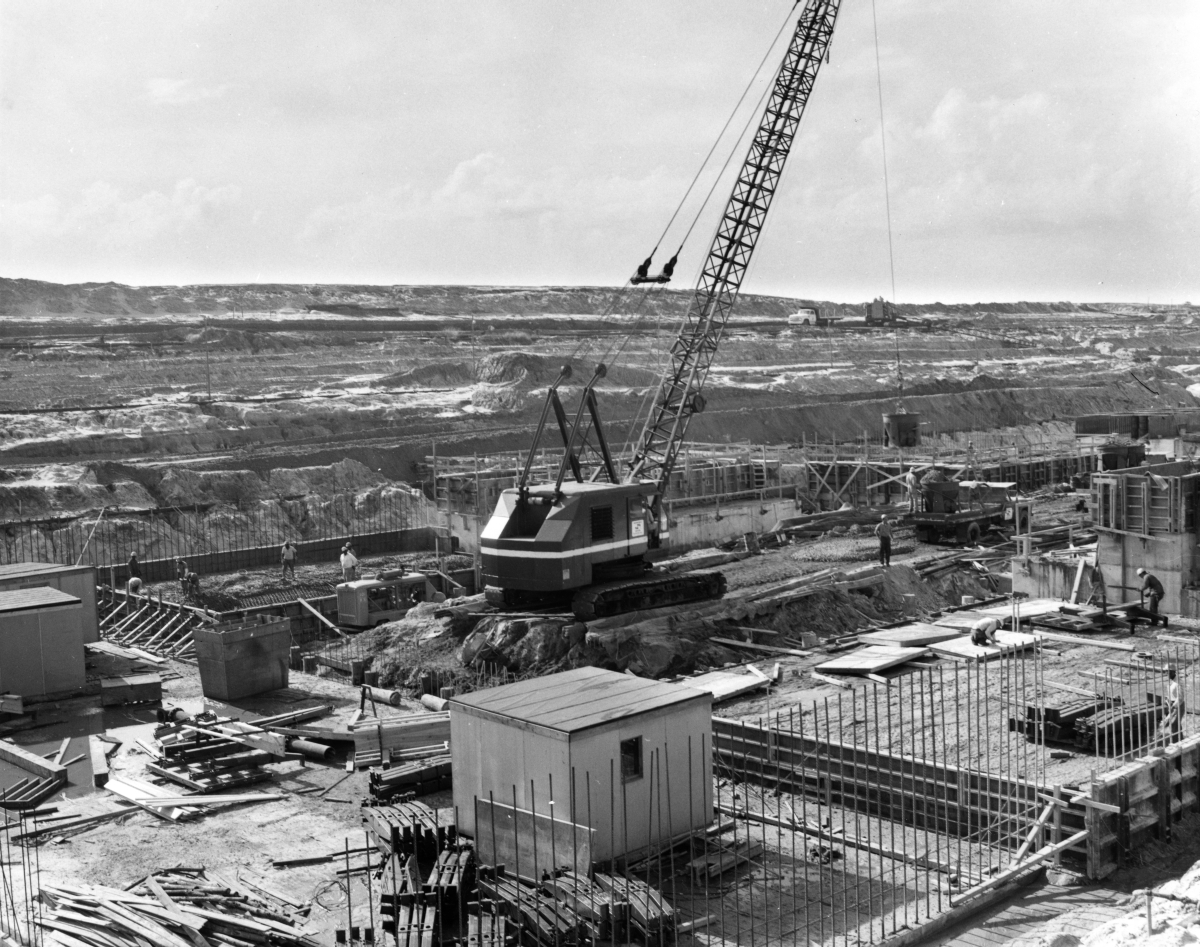 Overview of the St. Johns Lock construction site along the Cross Florida Barge Canal.