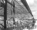 Close-up view showing seaplane hangars under construction near Lake Okeechobee.