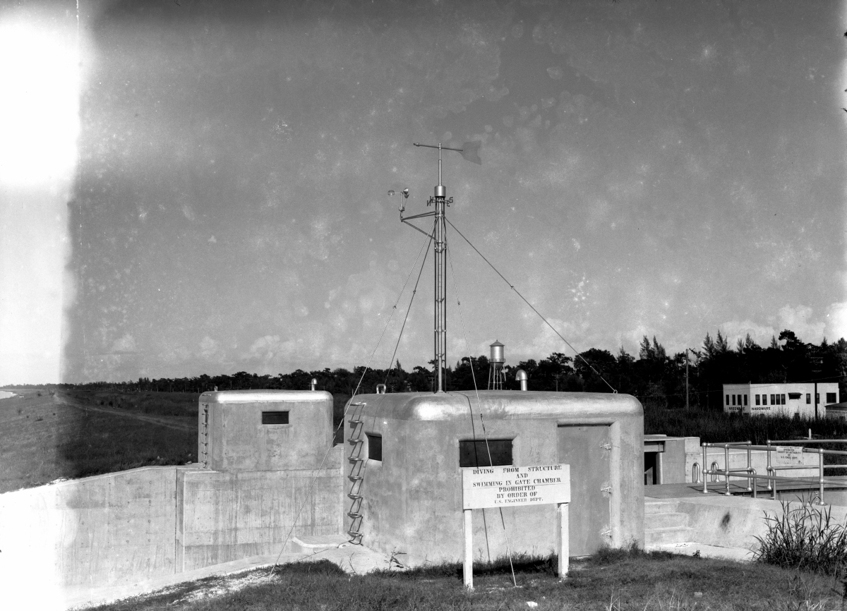 Close-up view showing weathervane and anemometer at the Canal Point Lock.