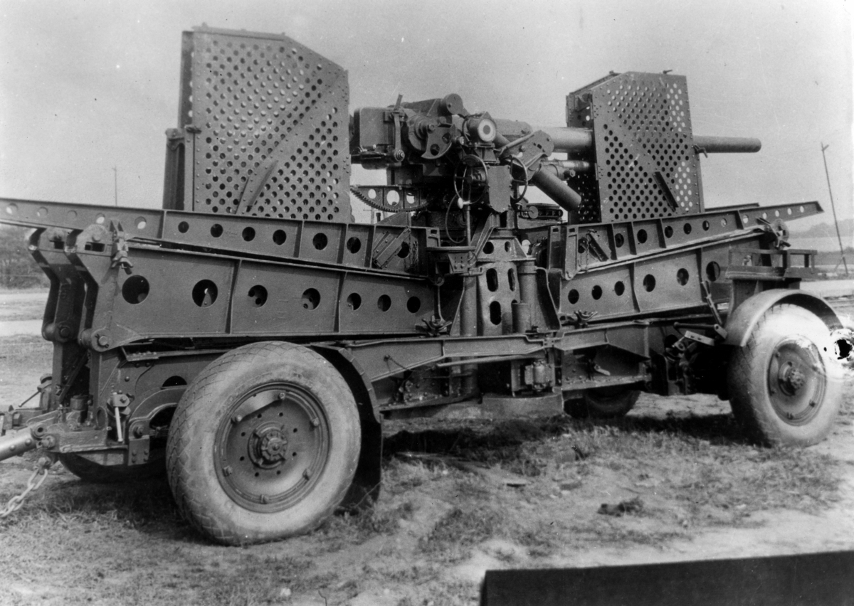 Close-up view of antiaircraft gun near Lake Okeechobee.