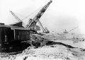 Close-up view showing Bucyrus dragline excavator at work near Lake Okeechobee.