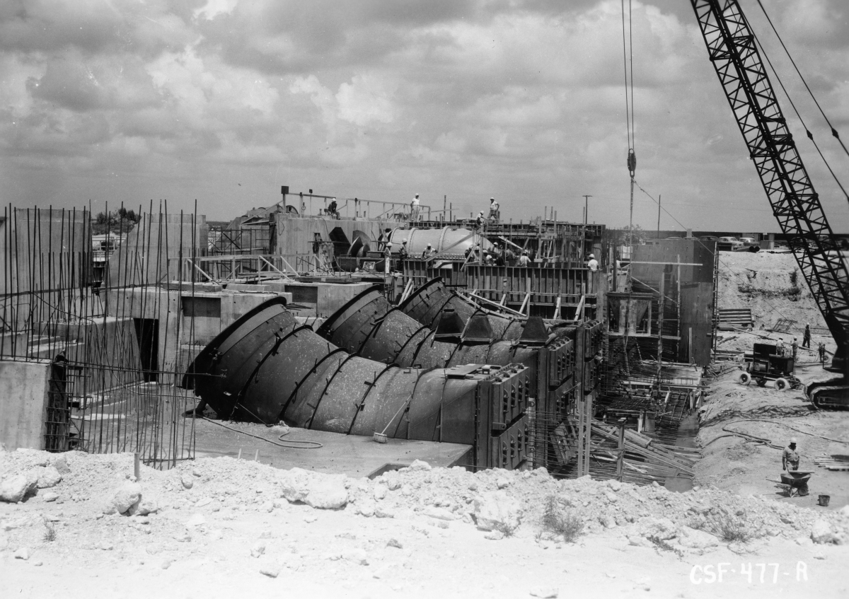 Close-up view showing pump station being constructed in the CSF Flood Control District at Lake Okeechobee.