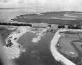 Aerial view overlooking pumping station and hydraulic gate in the CSF Flood Control District near Lake Okeechobee.
