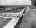 Aerial view overlooking pumping station and hydraulic gate in the CSF Flood Control District near Lake Okeechobee.