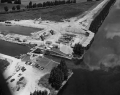 Aerial view overlooking pumping station and hydraulic gate in the CSF Flood Control District near Lake Okeechobee.