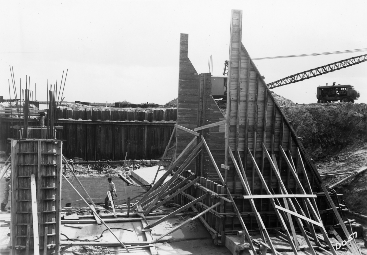 Close-up view of hydraulic structure being constructed in the CSF Flood Control District near Lake Okeechobee.