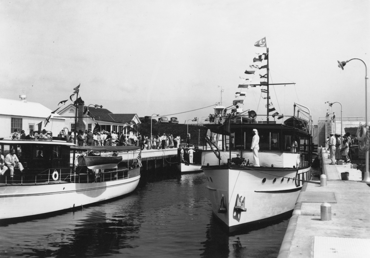 Close-up view showing boats in the lock at Moore Haven.