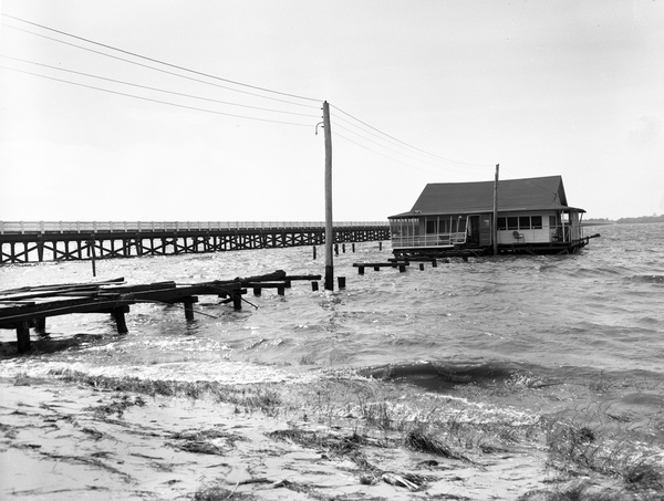 Dock leading to a home damaged by Hurricane Florence.