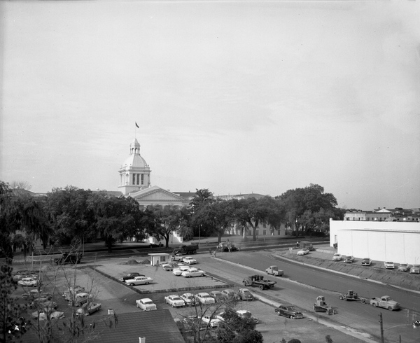 Apalachee Parkway being paved in front of the Capitol in Tallahassee, Florida.