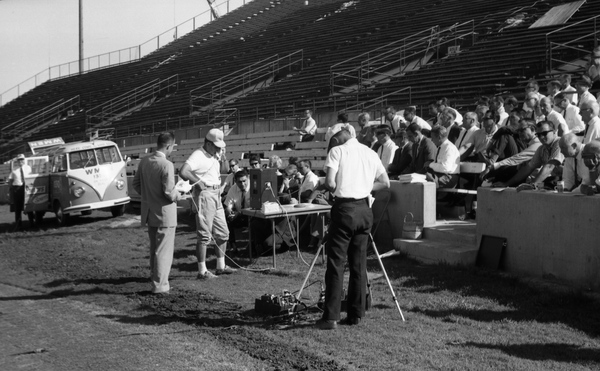 FSU's head football coach Bill Peterson using telephone on sideline inside Doak Campbell Stadium in Tallahassee.