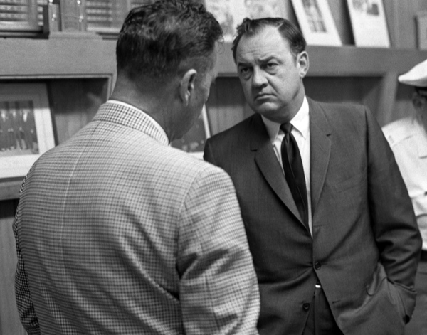Governor Claude Kirk, right, speaking with Sheriff Bill Joyce during riots in Tallahassee following the assassination of Dr. Martin Luther King, Jr.
