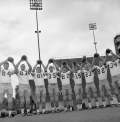 Group portrait of FSU football players at Doak Sheridan Campbell Stadium in Tallahassee.