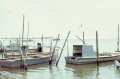 Close-up view of oyster boats docked at the fishing village of Eastpoint near Apalachicola, Florida.