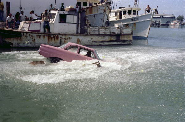 Stunt car driven into the water during filming of the movie "Cuba Crossing" - Key West, Florida.