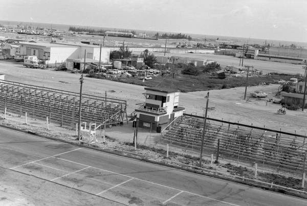 Aerial view of spectator stands at the Stock Island Raceway
