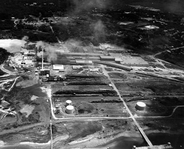 Aerial view overlooking the Container Corporation of America plant in Fernandina Beach.