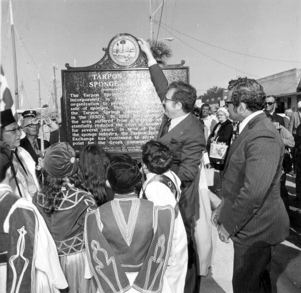 Secretary of State Richard Stone at dedication ceremony of historical marker in Tarpon Springs, Florida.