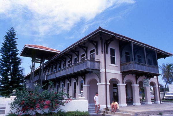 View of the historic Charlotte Harbor and Northern Railway depot in Boca Grande, Florida.