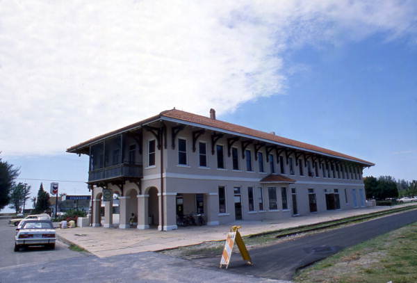 View showing the east side of the historic Charlotte Harbor and Northern Railway depot in Boca Grande, Florida.