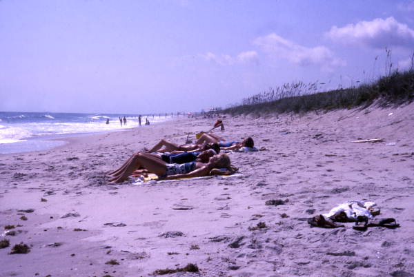 People tanning at the Canaveral National Seashore beach in Brevard County near Titusville, Florida.