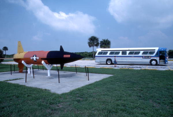 View showing a GAM-63 Rascal on display in the rocket garden at the Kennedy Space Center on Merritt Island near Titusville, Florida.