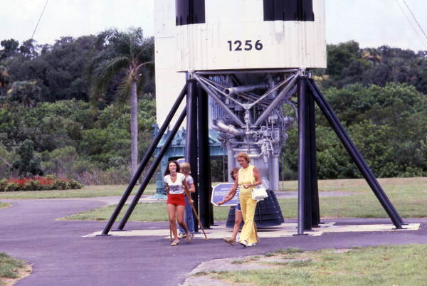 Visitors by the Gemini/Titan II rocket in the Kennedy Space Center rocket garden on Merritt Island near Titusville, Florida.