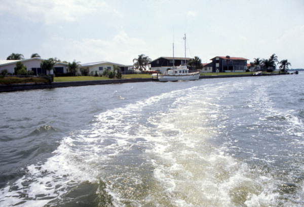 View showing residences along the waterway in Cocoa, Florida.