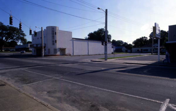 View showing the Pasco Theatre on the southwest corner of 7th St. and Church Ave. in Dade City, Florida.