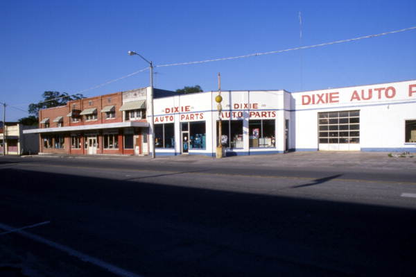 View of commercial buildings on the east side of 7th St. in downtown Dade City, Florida.