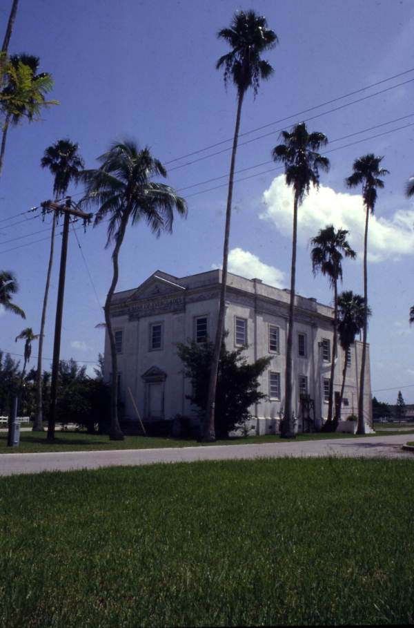 View showing the Bank of Everglades Building at 201 W. Broadway in Everglades City, Florida.