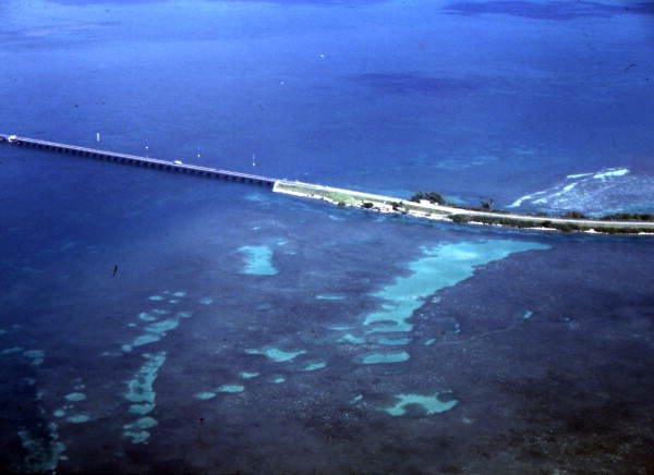 Aerial view showing the Overseas Highway at Craig Key, Florida.