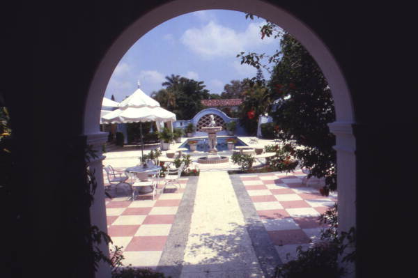 View looking at the patio and pool area of a house in Ft. Lauderdale, Florida.