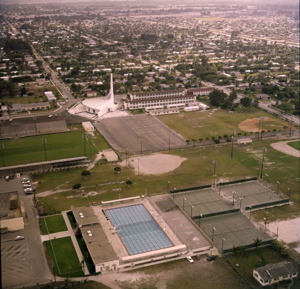 Aerial view looking south over the Immaculate Conception Catholic School in Hialeah.