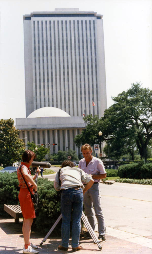 Crew filming the Florida State Capitol building in Tallahassee.