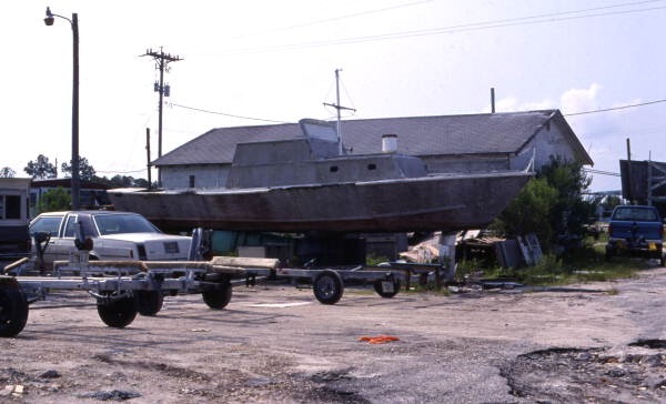Boat in yard for maintenance and repairs at Dunn's Creek Fish Camp on Heckscher Dr. in Jacksonville.