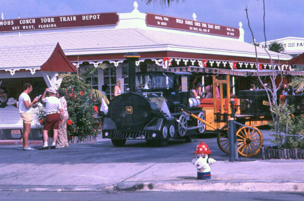 Conch Tour Train at the depot on Duval St. in Key West.