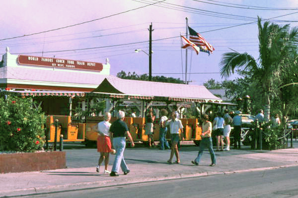 World famous Conch Tour Train Depot on Duval St. in Key West.