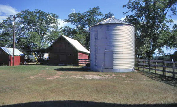 Silo and farm buildings at the historic Lyndhurst Plantation in Monticello.